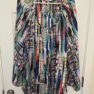 Spense Blue Graphic Long Sleeve Blouse
